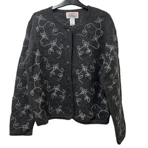 Tally-Ho Vintage Embroidered Boiled Wool Cardigan Size Medium